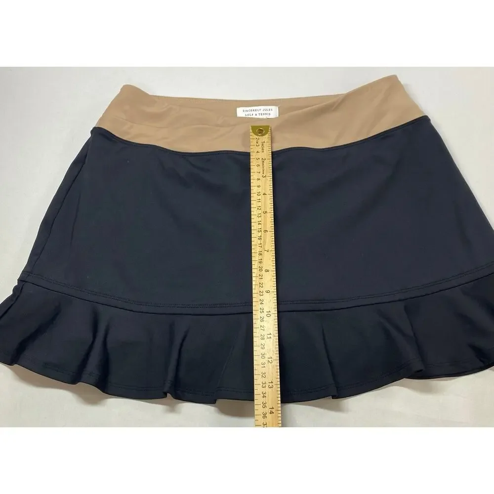 Sincerely Jules Athletic Skort Women’s Large • Tan/Black • Ruffled Hem